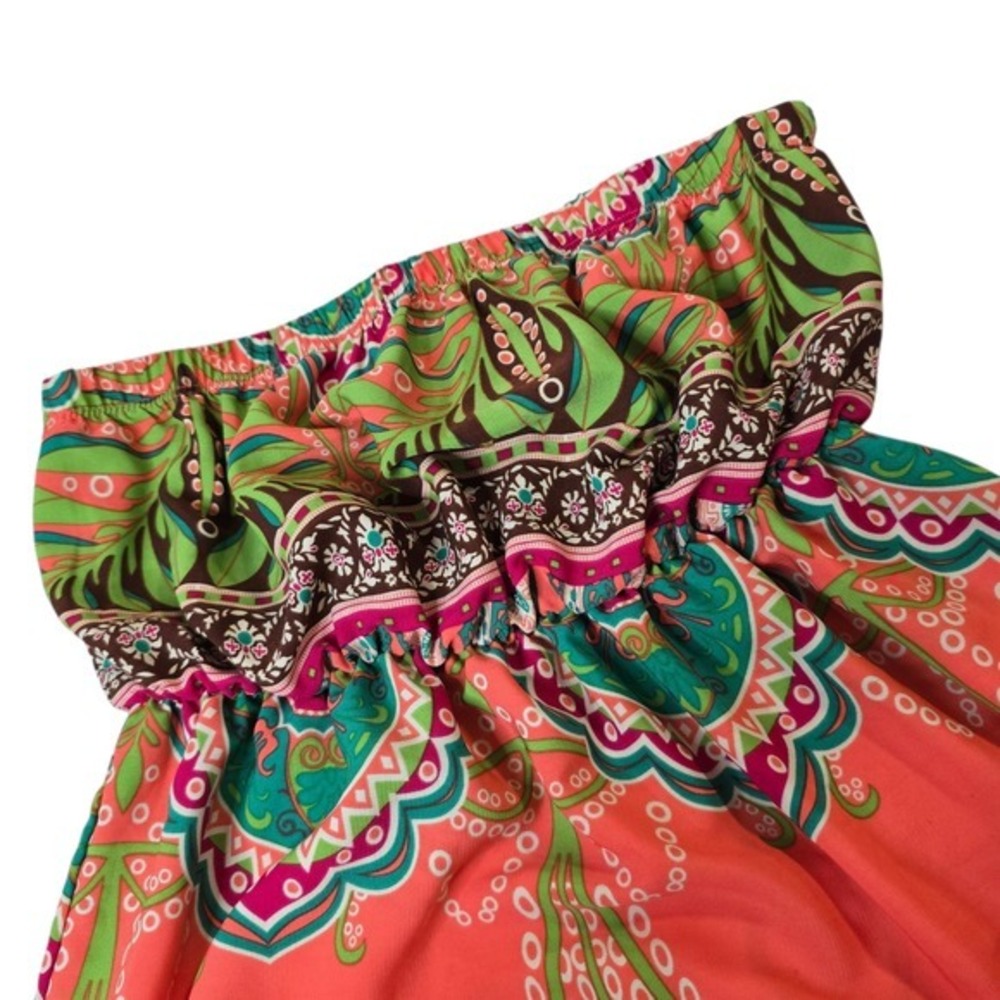 R. Rosy Maxi‎ Bohemian Dress Elastic Top Braless Colorful Print Womens Sz Large